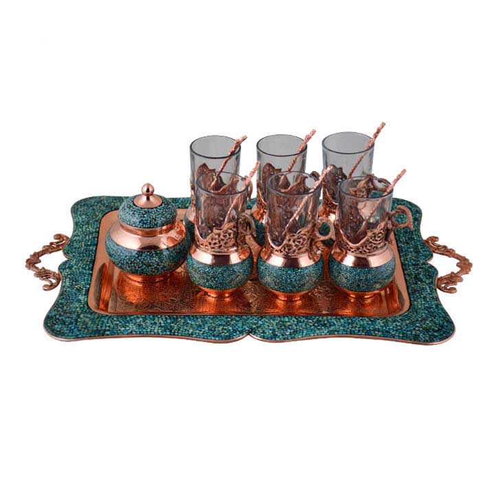 Price and Buy Handcrafted Persian Copper Tea & Coffee Set – Inlaid Turquoise