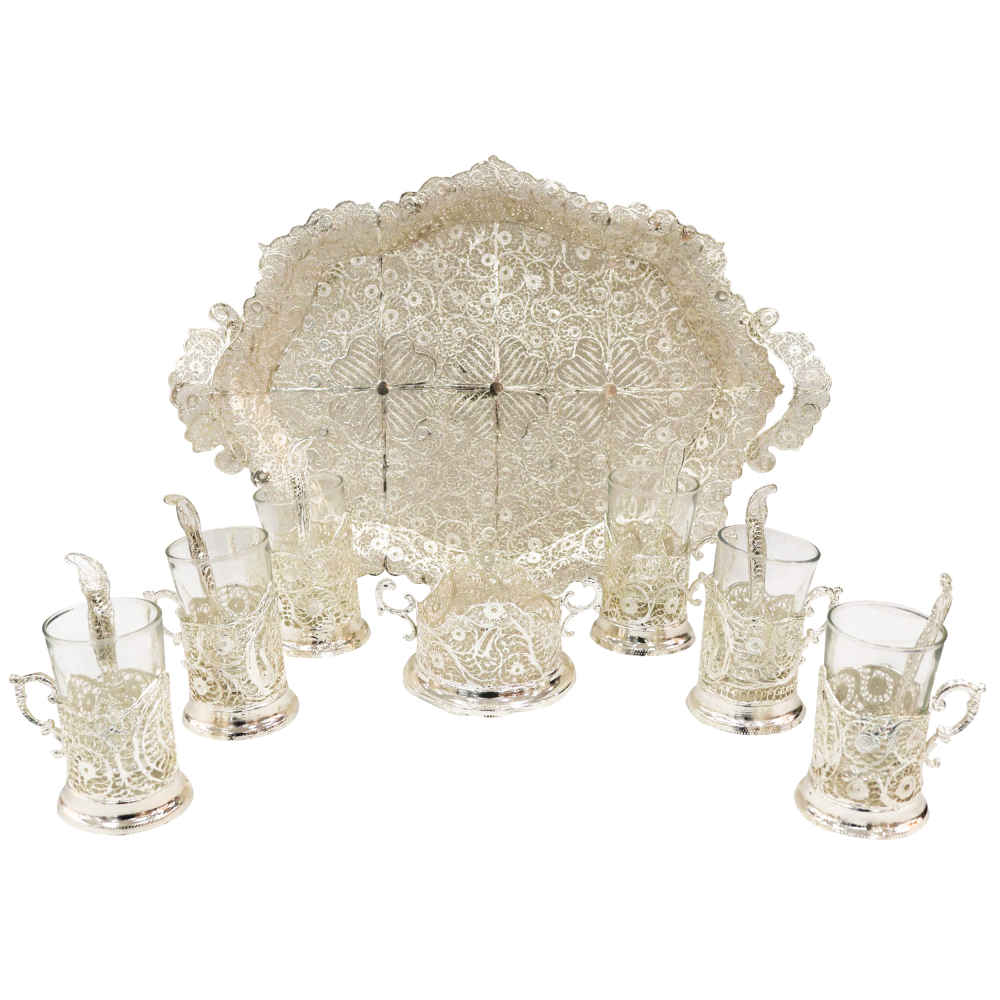 Price and Buy Handcrafted Persian Filigree Tea & Coffee Set – Silver Coated Nafas