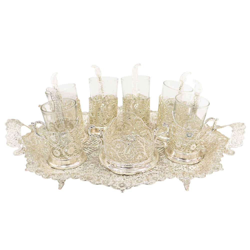 Price and Buy Handcrafted Persian Filigree Tea & Coffee Set – Silver Coated Nafas - Image 3