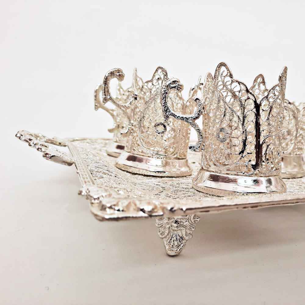 Price and Buy Handcrafted Persian Filigree Tea & Coffee Set – Silver Coated Nazanin - Image 5