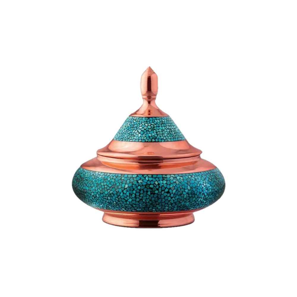 Price and Buy Handcrafted Persian Inlaid Turquoise Copper Sugar Bowl Aram_68fbdc169b243.jpeg Price and Buy Handcrafted Persian Inlaid Turquoise Copper Sugar Bowl Aram - Image 1