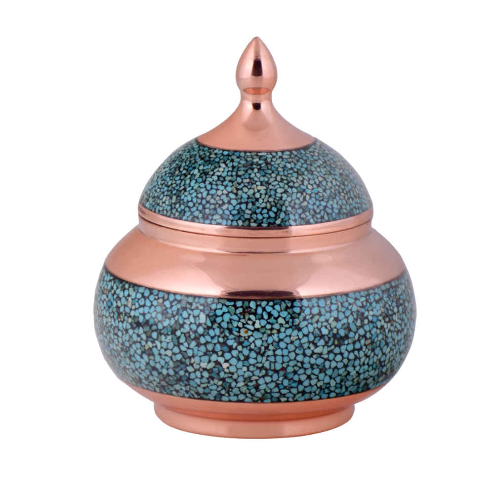 Price and Buy Handcrafted Persian Inlaid Turquoise Copper Sugar Bowl Aseman_68fbdc20af24a.jpeg Price and Buy Handcrafted Persian Inlaid Turquoise Copper Sugar Bowl Aseman - Image 1