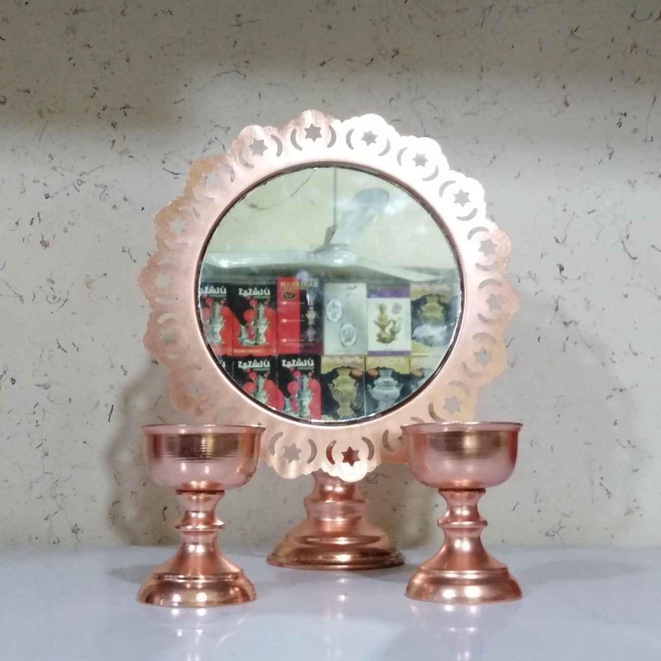 Price and Buy Handcrafted Persian Metal Mirror Frame and Candlesticks Set