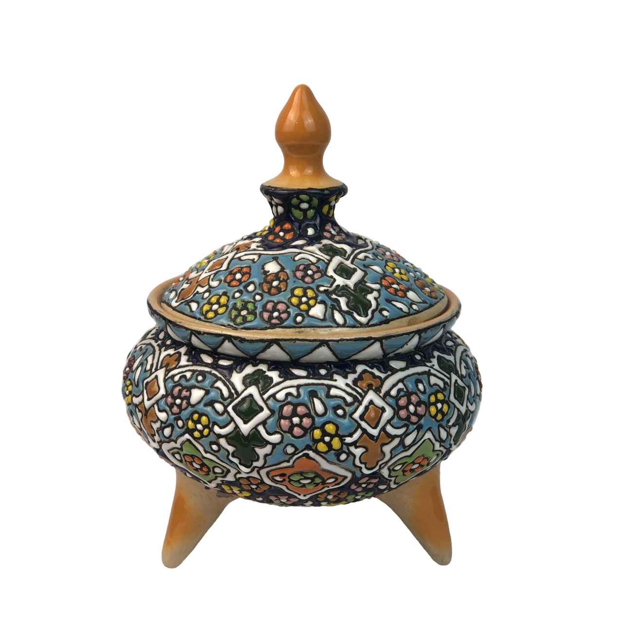 Price and Buy Handcrafted Persian Pottery Sugar Bowl Minakari Enameled