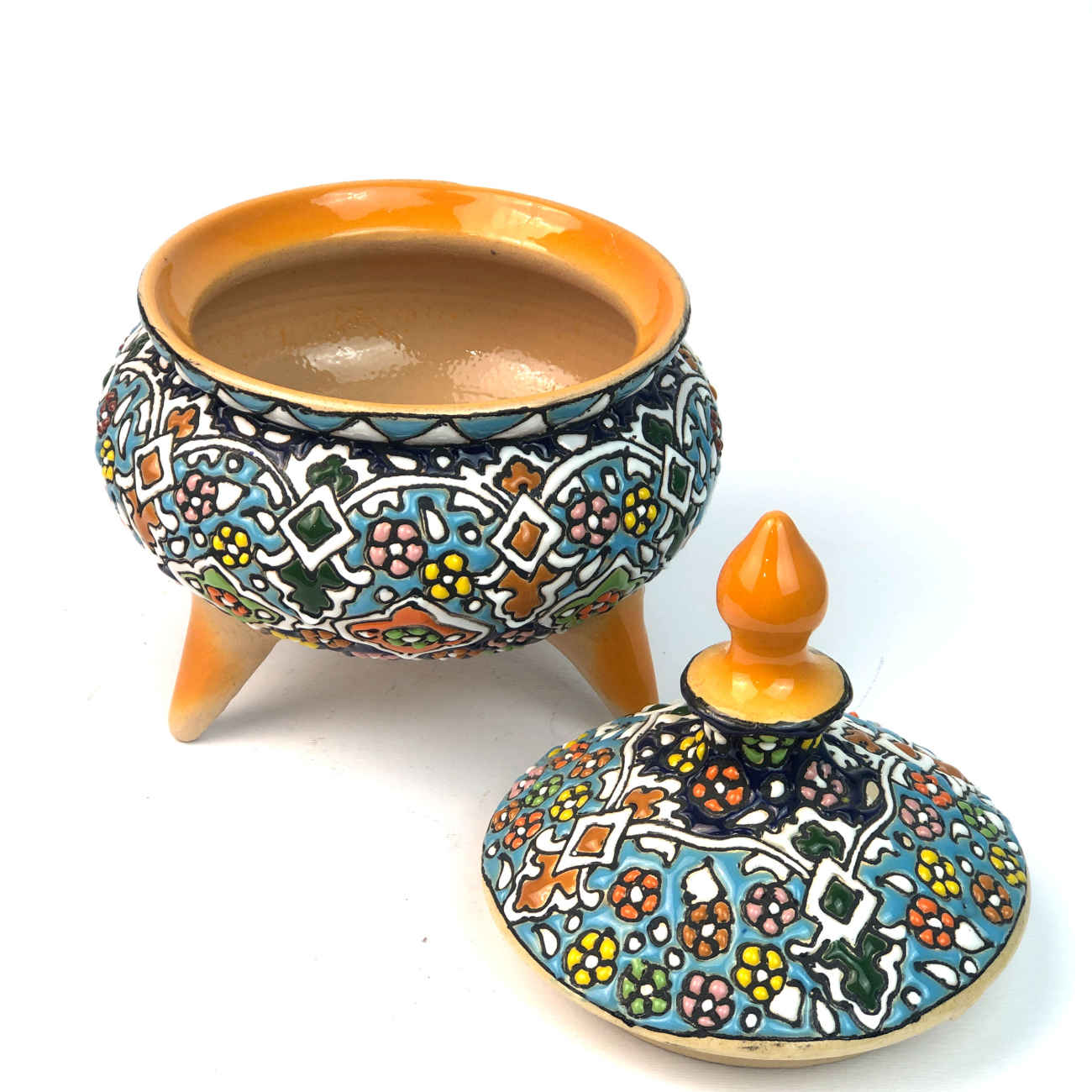 Price and Buy Handcrafted Persian Pottery Sugar Bowl Minakari Enameled - Image 4