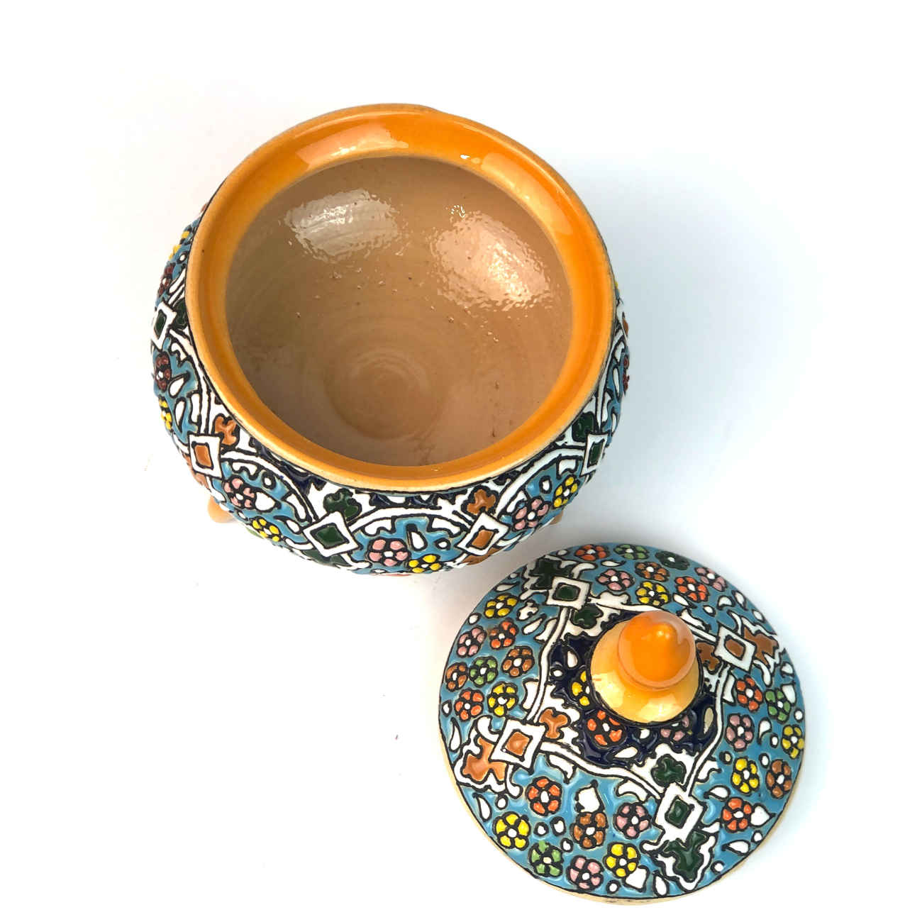 Price and Buy Handcrafted Persian Pottery Sugar Bowl Minakari Enameled - Image 5