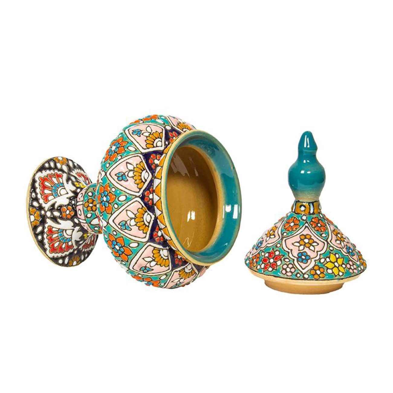 Price and Buy Handcrafted Persian Pottery Sugar Bowl with Lid – Minakari Enameled with Floral Design - Image 3