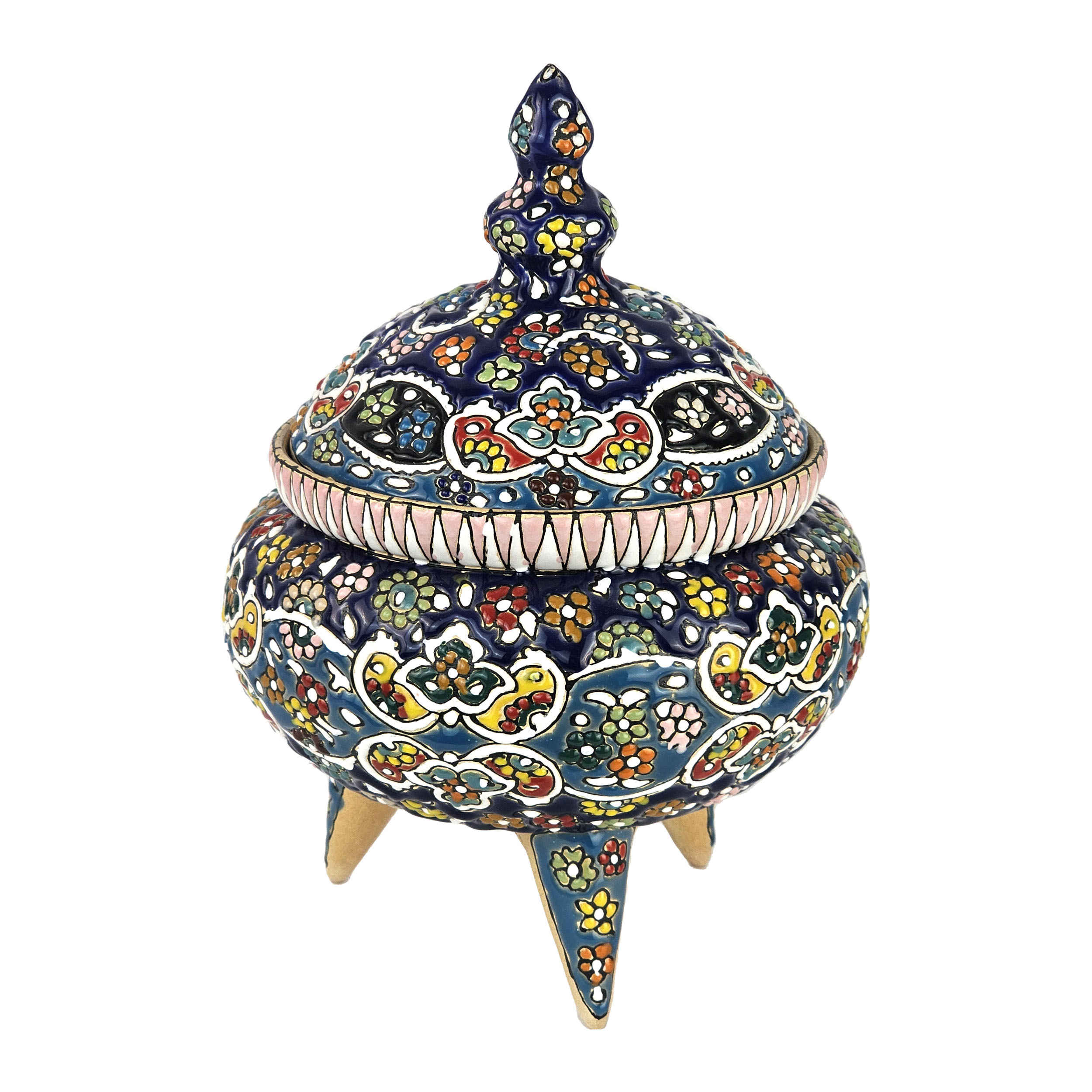 Price and Buy Handcrafted Persian Pottery Sugar Bowl with Lid – Minakari Enameled