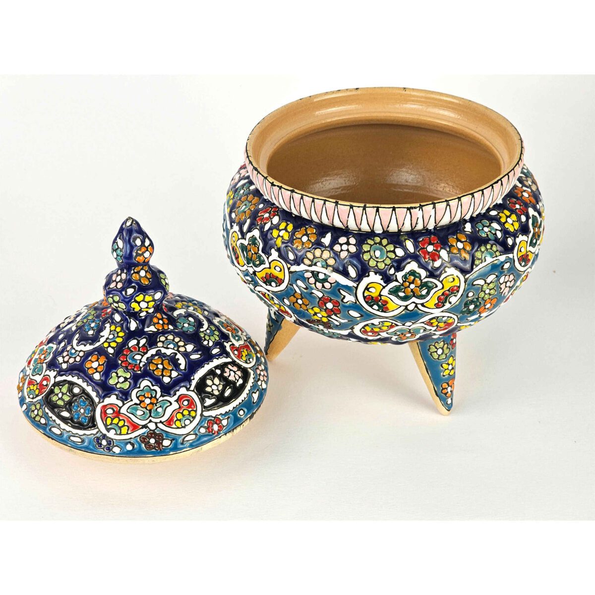 Price and Buy Handcrafted Persian Pottery Sugar Bowl with Lid – Minakari Enameled - Image 3
