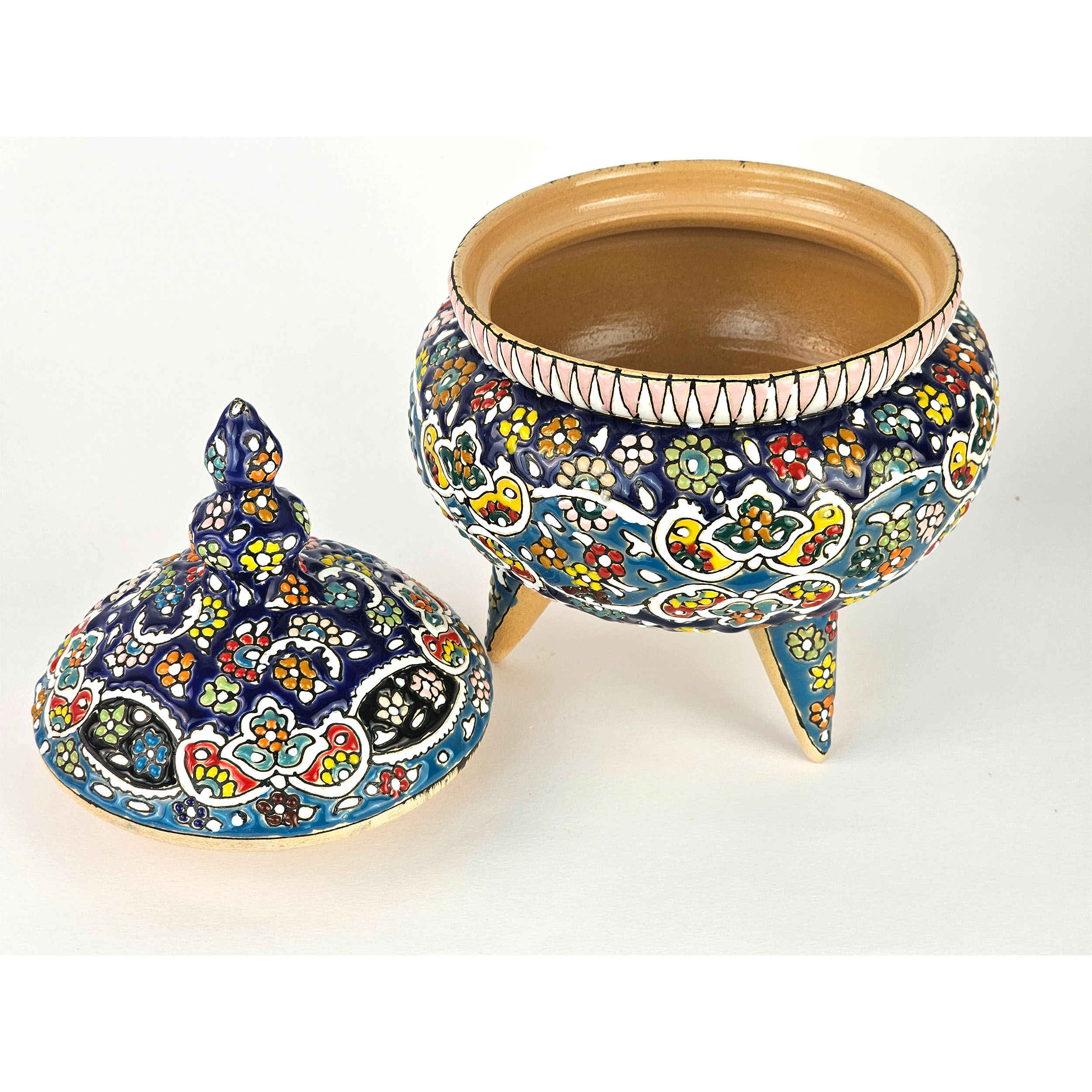 Price and Buy Handcrafted Persian Pottery Sugar Bowl with Lid – Minakari Enameled - Image 3
