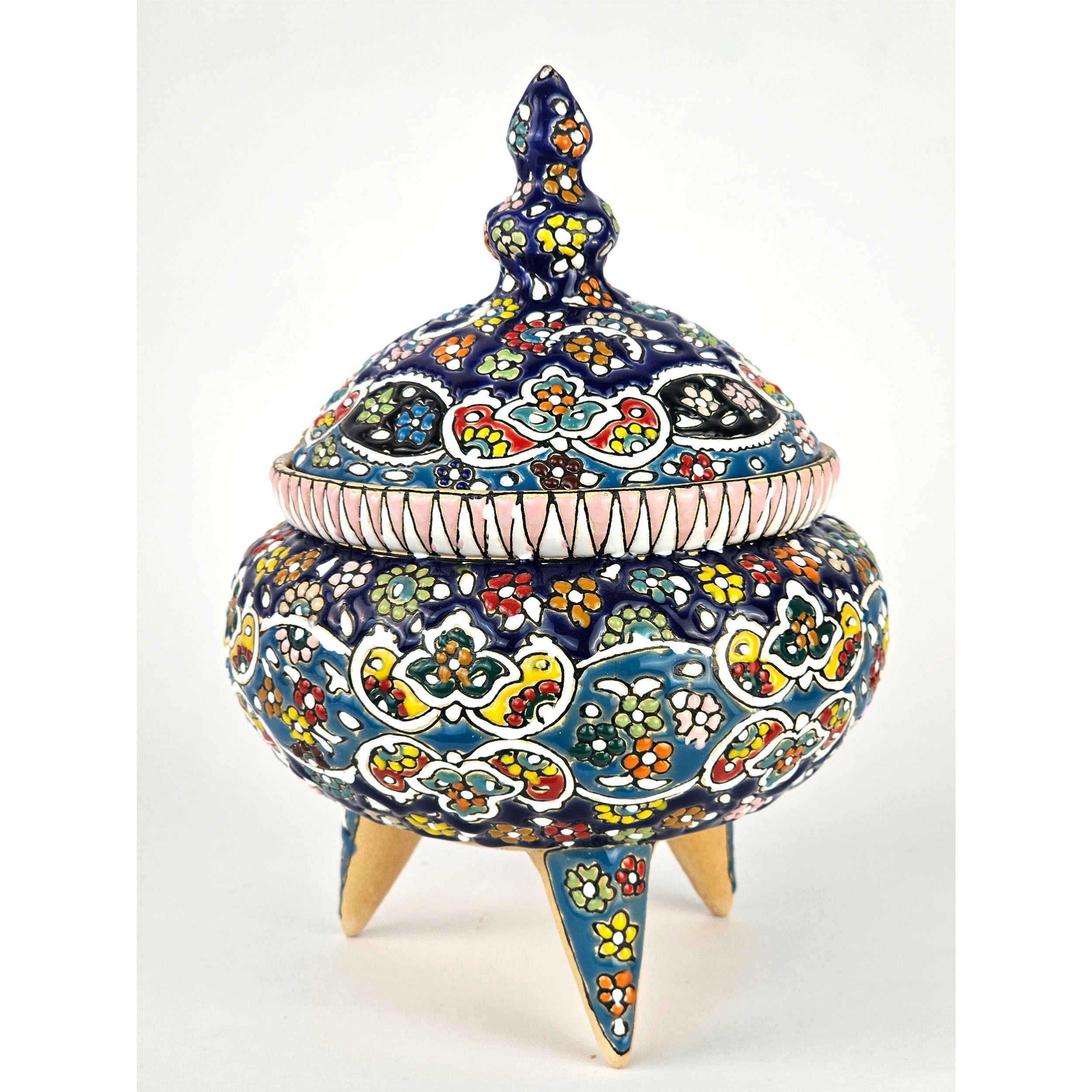 Price and Buy Handcrafted Persian Pottery Sugar Bowl with Lid – Minakari Enameled - Image 4