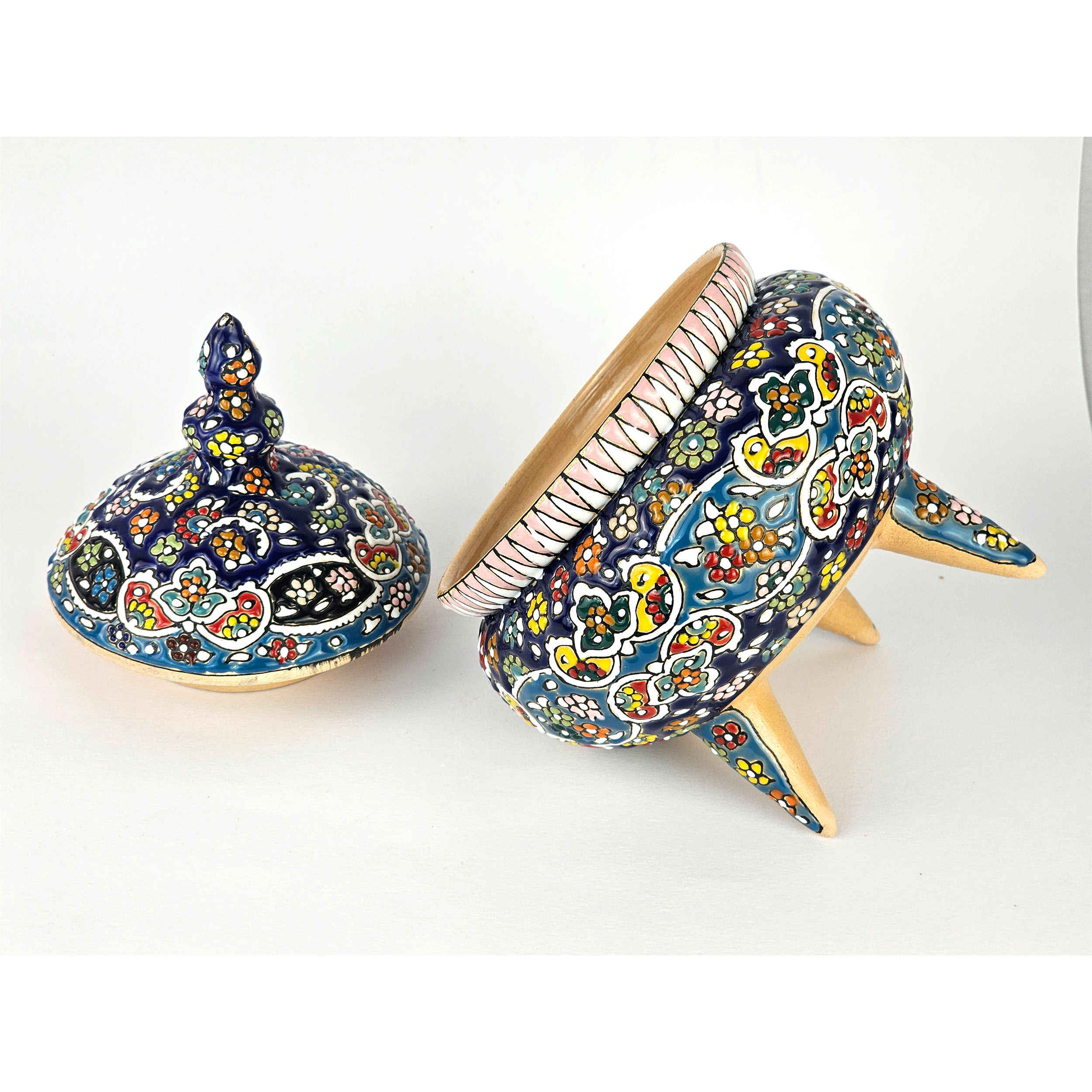 Price and Buy Handcrafted Persian Pottery Sugar Bowl with Lid – Minakari Enameled - Image 5
