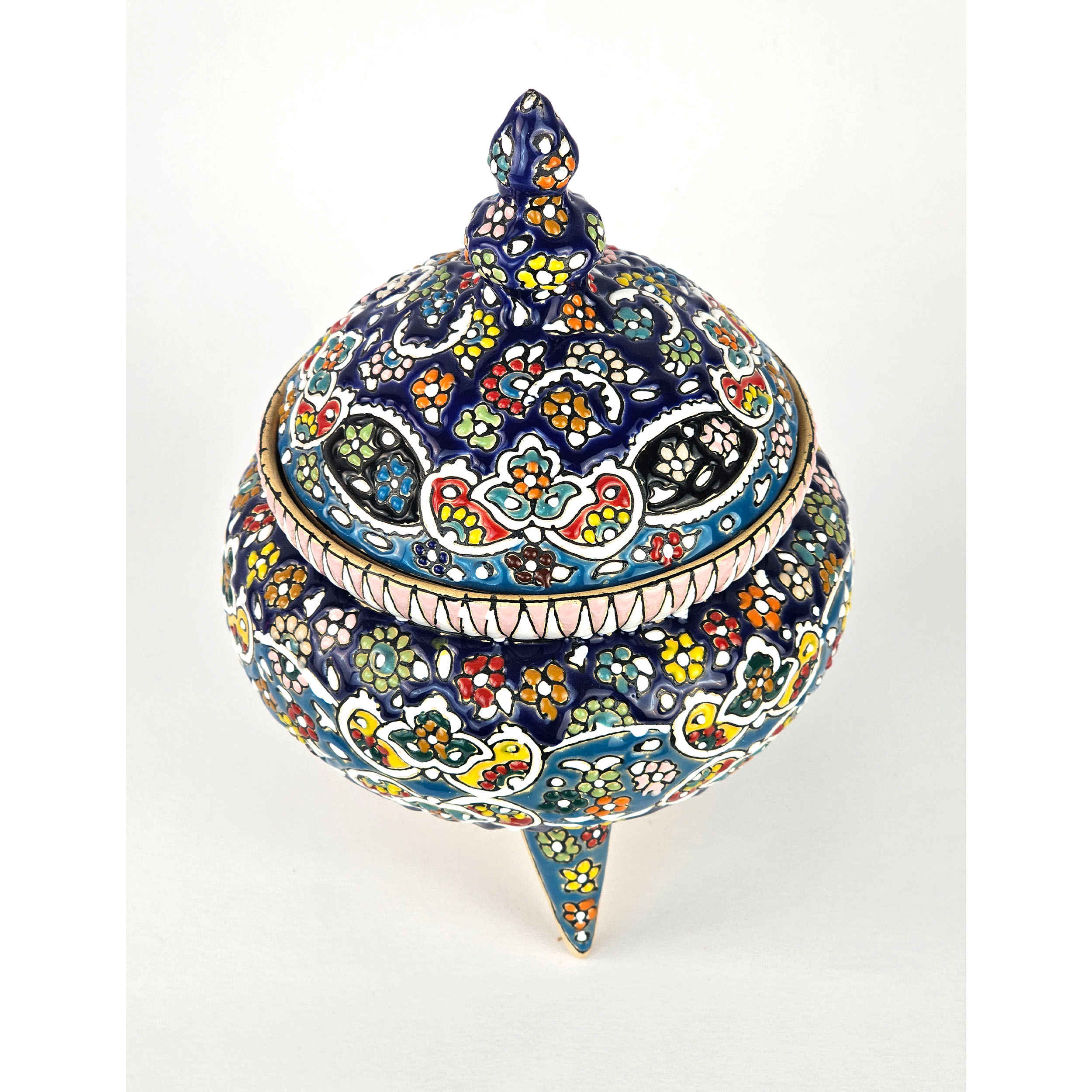 Price and Buy Handcrafted Persian Pottery Sugar Bowl with Lid – Minakari Enameled - Image 6
