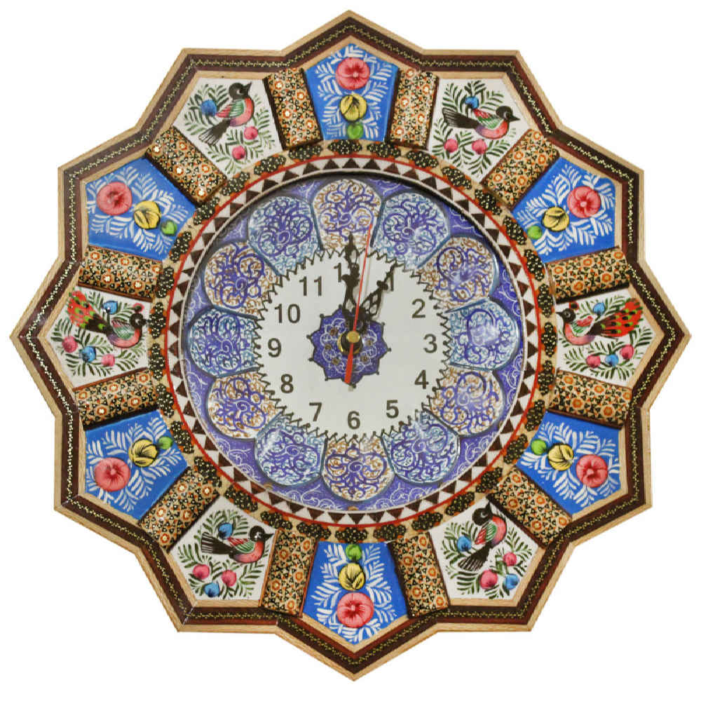 Price and Buy Handcrafted Persian Wooden Wall Clock – Khatam Marquetry Art, Elma