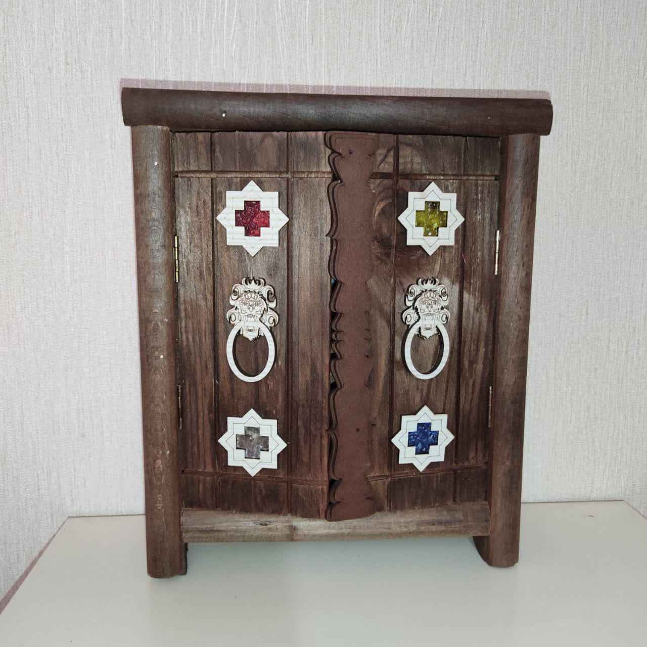 Price and Buy Handcrafted Persian Wooden Wall Key Holder with Traditional Style and 3 Hooks & Mirror - Image 4