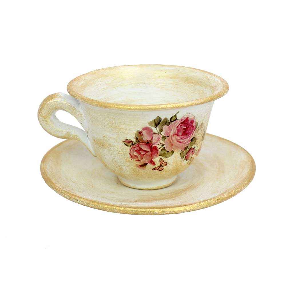 Price and Buy Handcrafted Pottery Incense Holder – Flowers Cup & Saucer Design