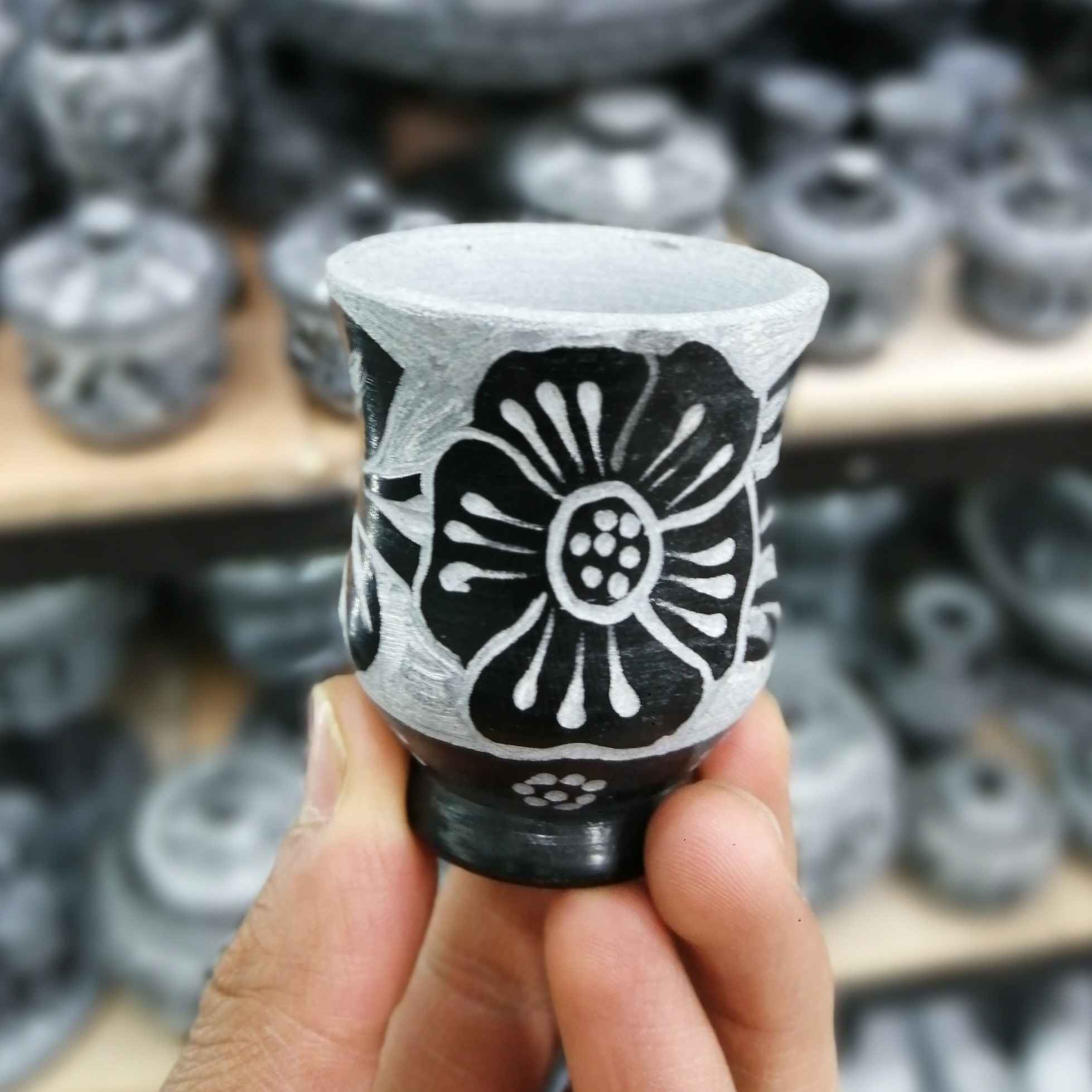 Price and Buy Handcrafted Stone Coffee Cup for Coffee Lover with Leaf & Flower Design (2-Piece) - Image 3