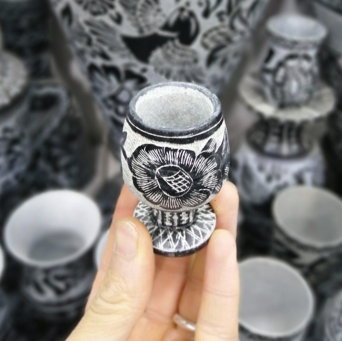 Price and Buy Handcrafted Stone Coffee Cup with Pedestal & Flower Design 2-Piece - Image 4