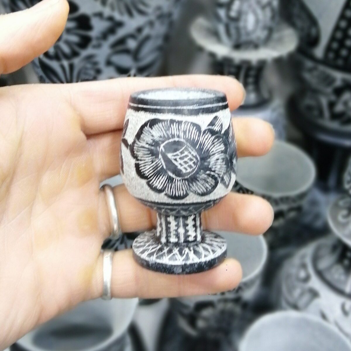 Price and Buy Handcrafted Stone Coffee Cup with Pedestal & Flower Design 2-Piece - Image 5