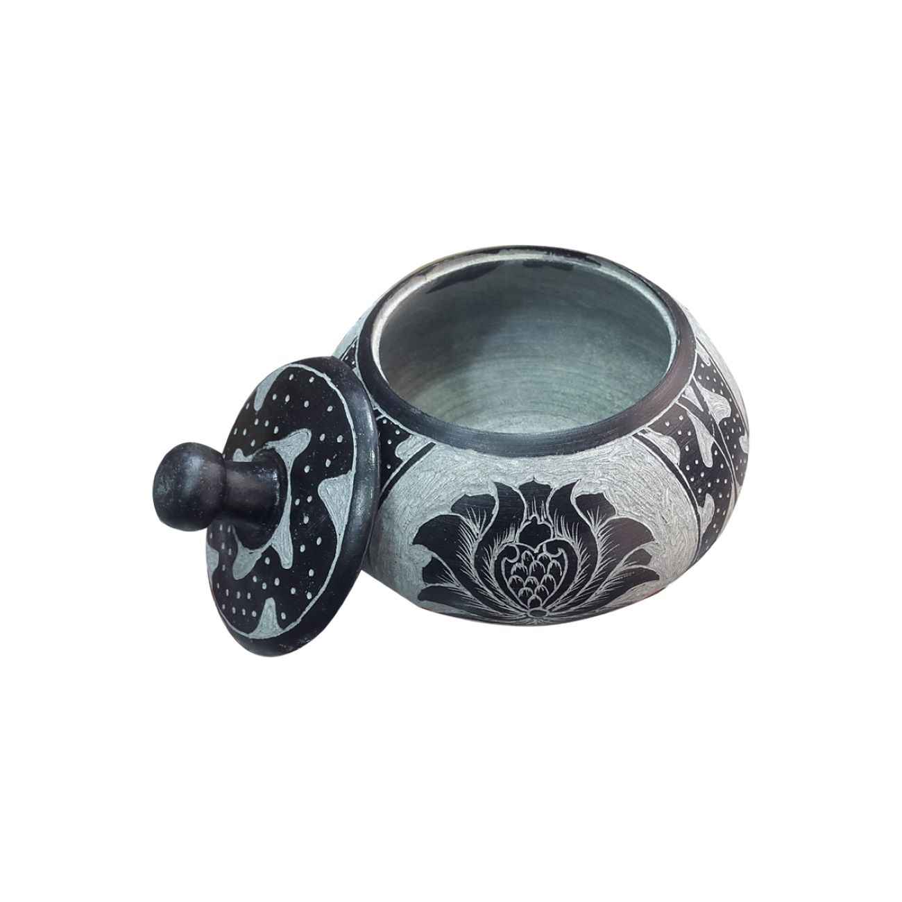 Price and Buy Handcrafted Stone Sugar Bowl with Lid – Artistic Floral Design - Image 3