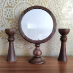 Price and Buy Handcrafted Walnut Mirror Frame & Candlesticks – 30 cm Height Rustic Set