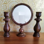 Price and Buy Handcrafted Walnut Wood Mirror Frame with Matching Candlesticks – Rustic Style