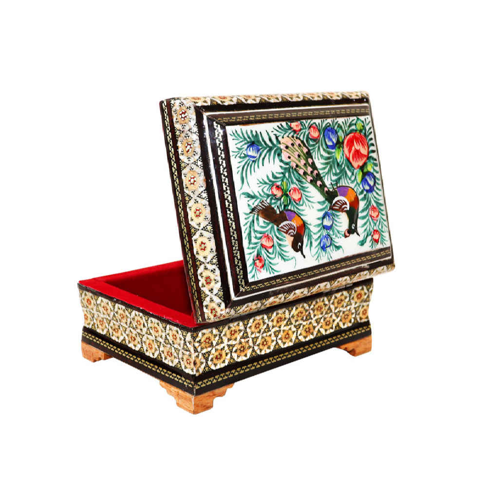 Price and Buy Handcrafted Wooden Jewelry Box with Persian Khatam Birds Pattern - Image 7