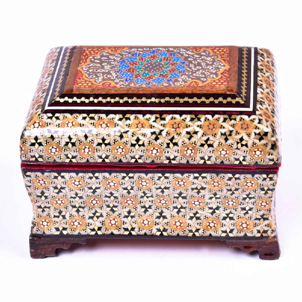 Price and Buy Handcrafted Wooden Jewelry Box with Persian Khatam Floral Design - Image 3