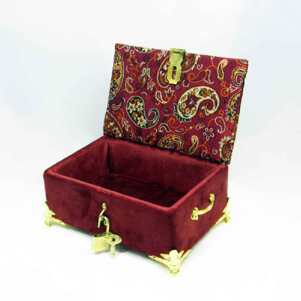 Price and Buy Handcrafted Wooden Jewelry Box with Velvet Paisley Fabric - Image 3