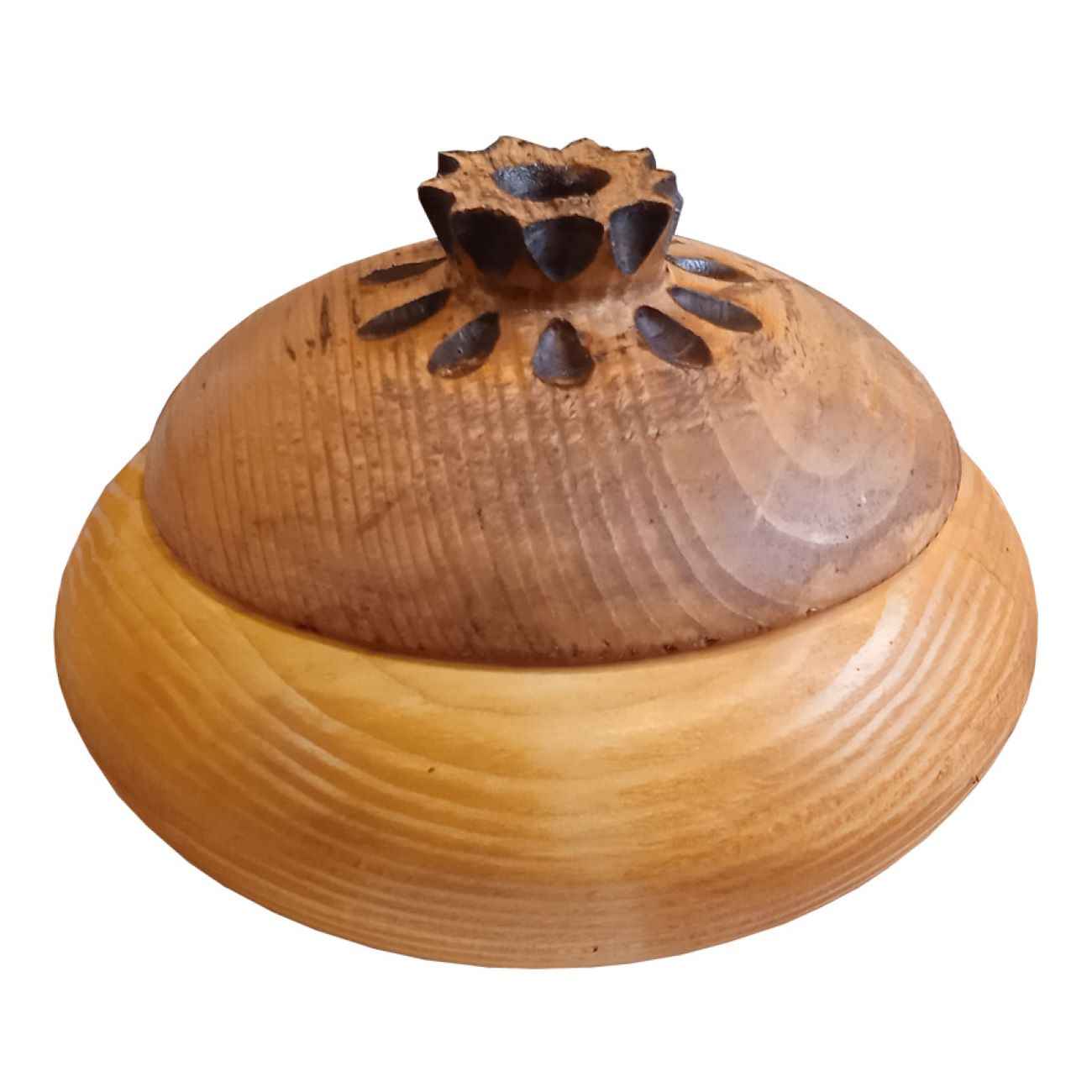 Price and Buy Handcrafted Wooden Sugar Bowl with Lid – Rustic Style and Pomegranate Design