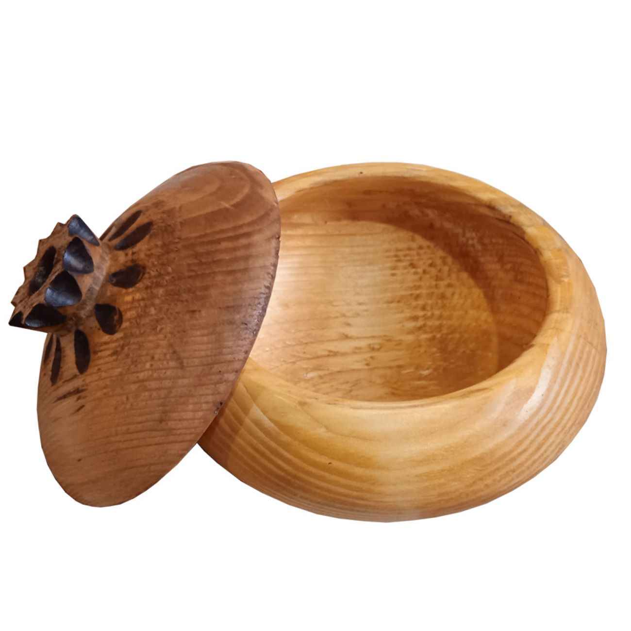 Price and Buy Handcrafted Wooden Sugar Bowl with Lid – Rustic Style and Pomegranate Design - Image 3