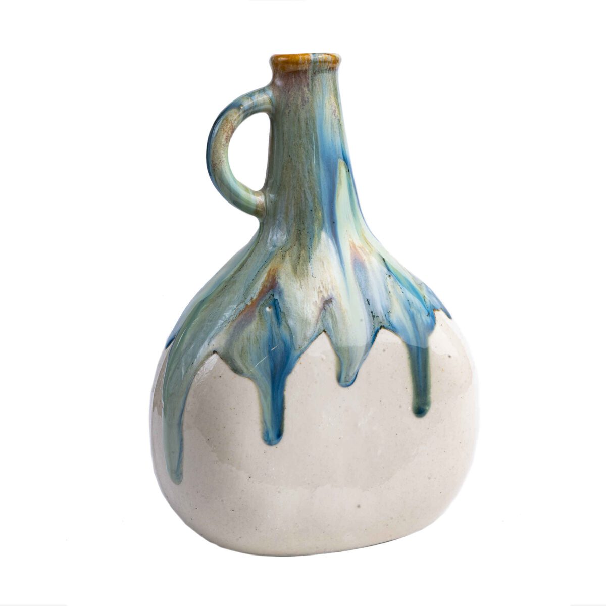 Price and Buy Handmade Bud Pottery Vase with Drip Glaze Design & Handle Ideal for Living Room