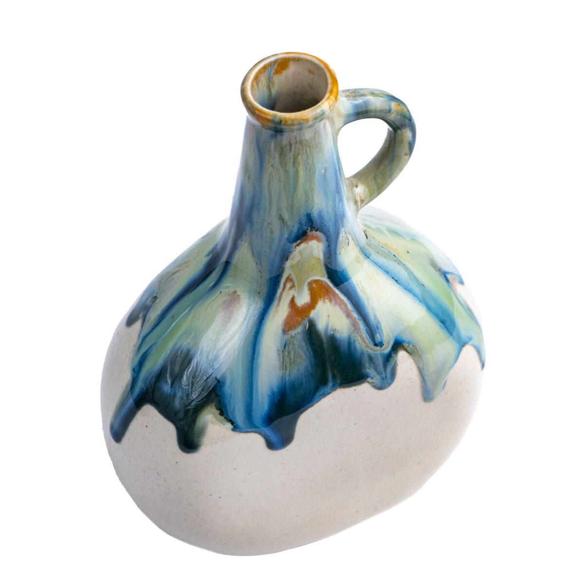 Price and Buy Handmade Bud Pottery Vase with Drip Glaze Design & Handle Ideal for Living Room - Image 3