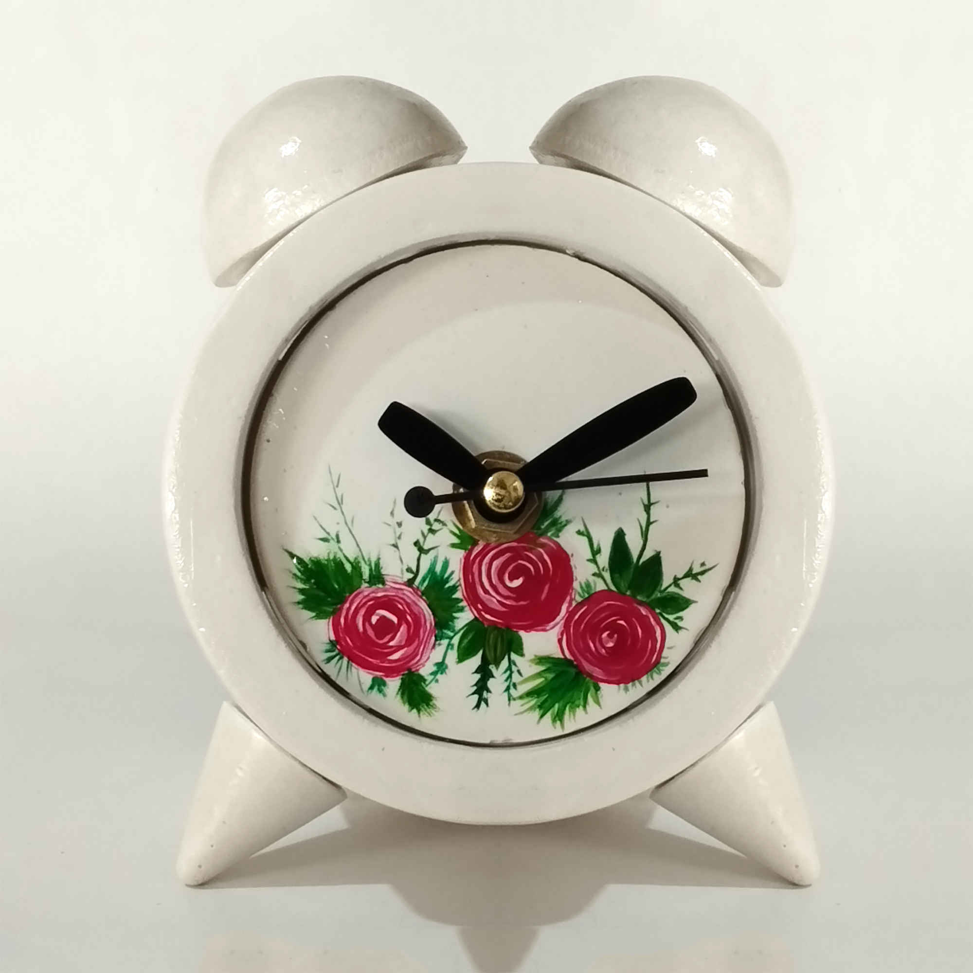 Price and Buy Handmade Concrete Twin Bell Clock with Floral Design - Image 3