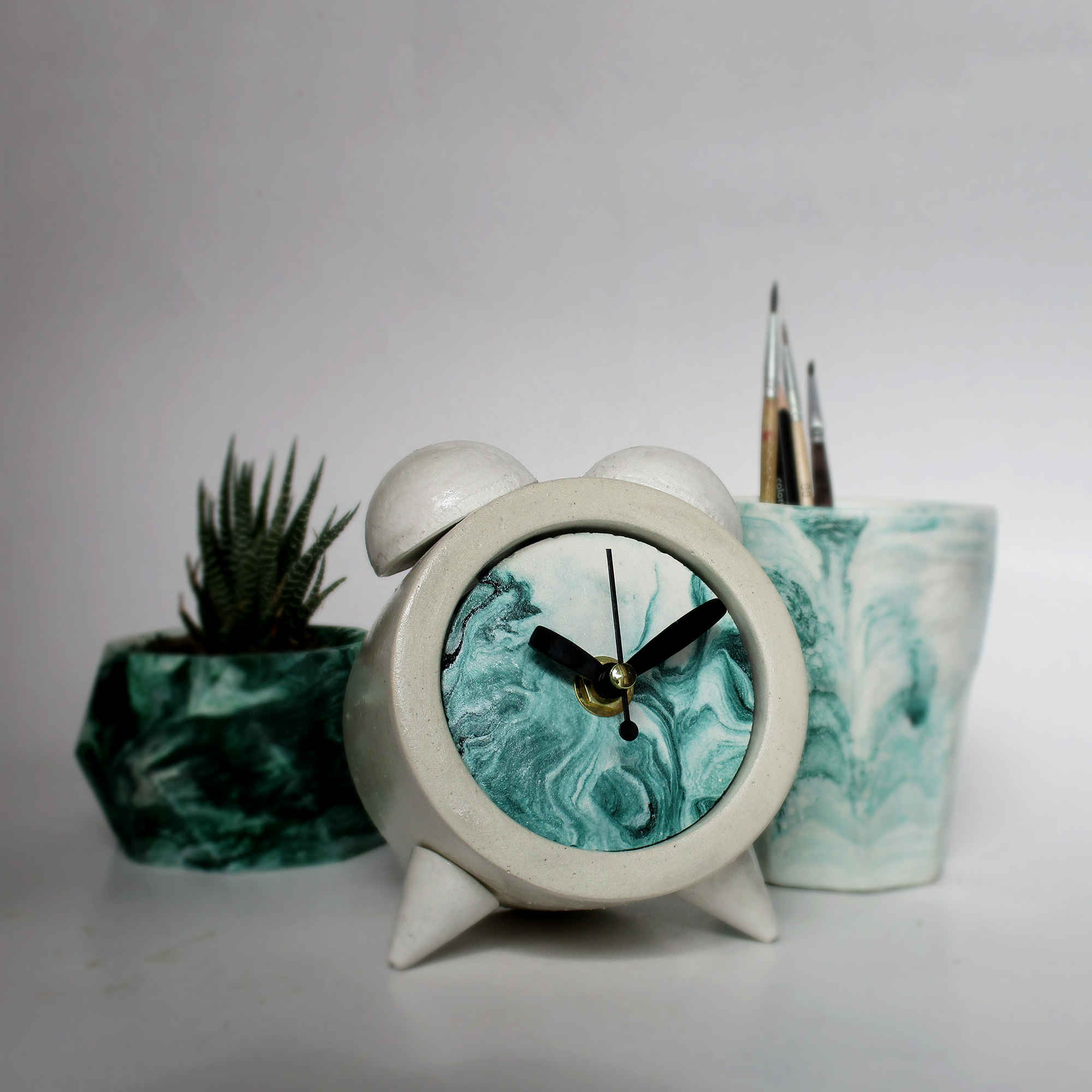 Price and Buy Handmade Concrete Twin Bell Clock with Marble Design - Image 3