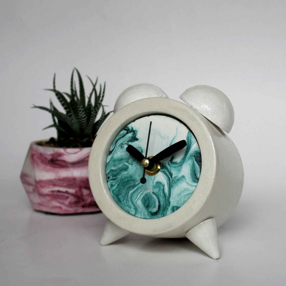 Price and Buy Handmade Concrete Twin Bell Clock with Marble Design - Image 5