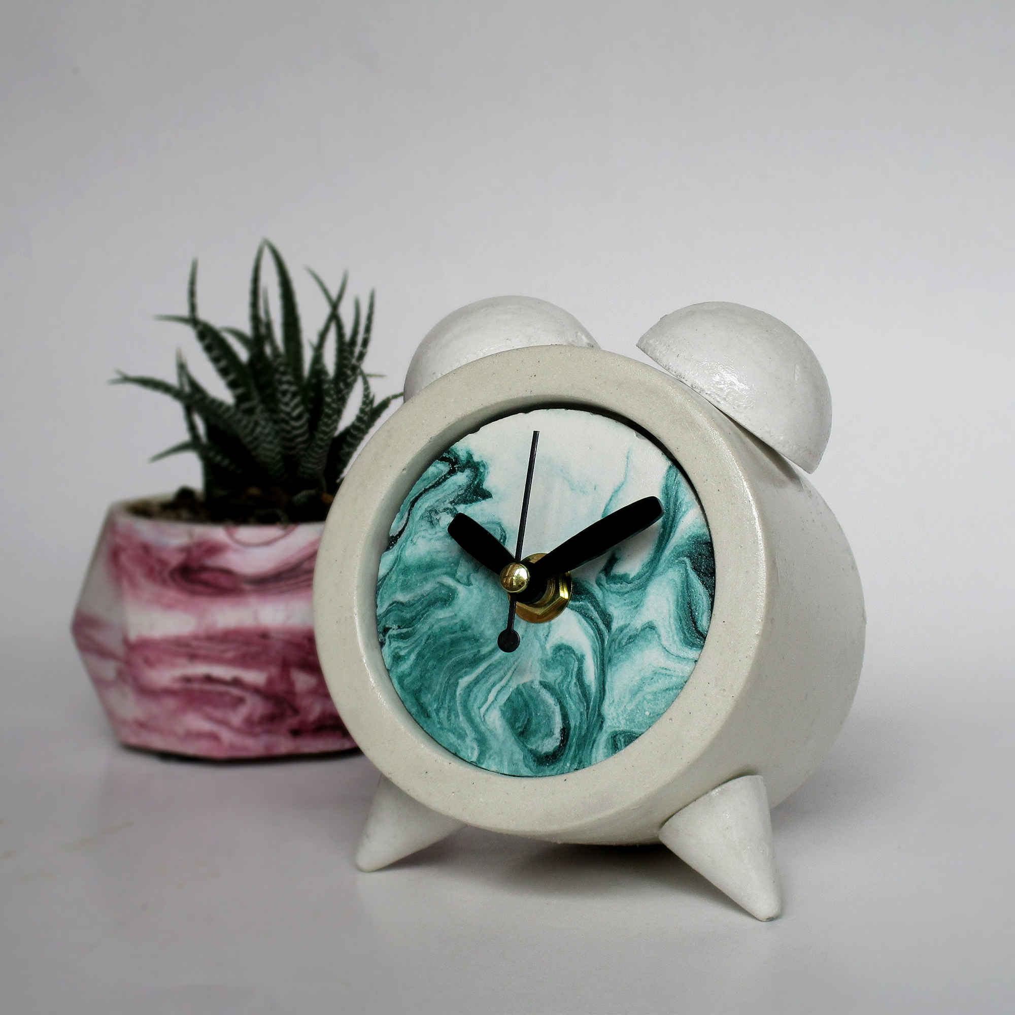 Price and Buy Handmade Concrete Twin Bell Clock with Marble Design - Image 5