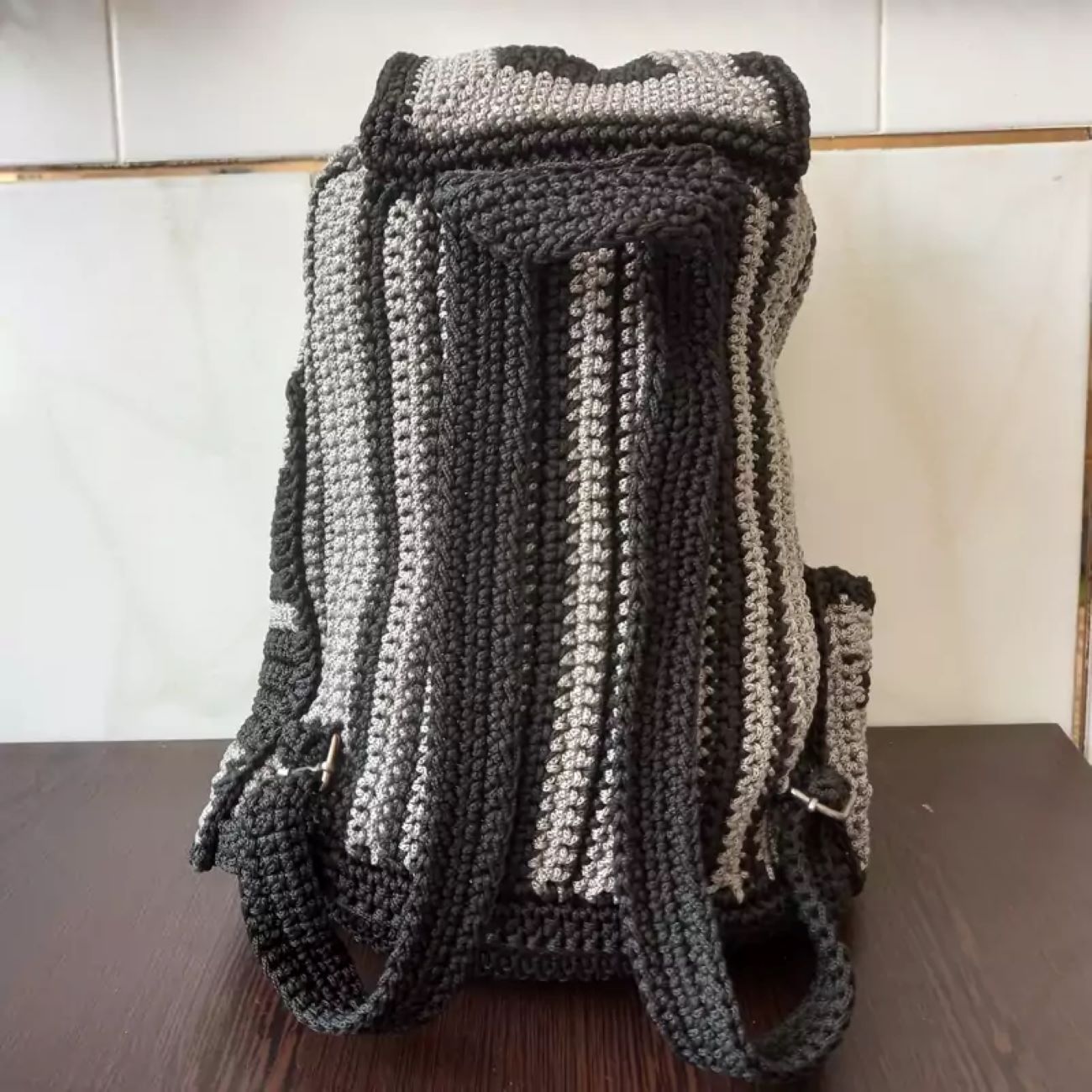 Price and Buy Handmade Crochet Casual Backpack – Stylish & Durable in Gray - Image 3