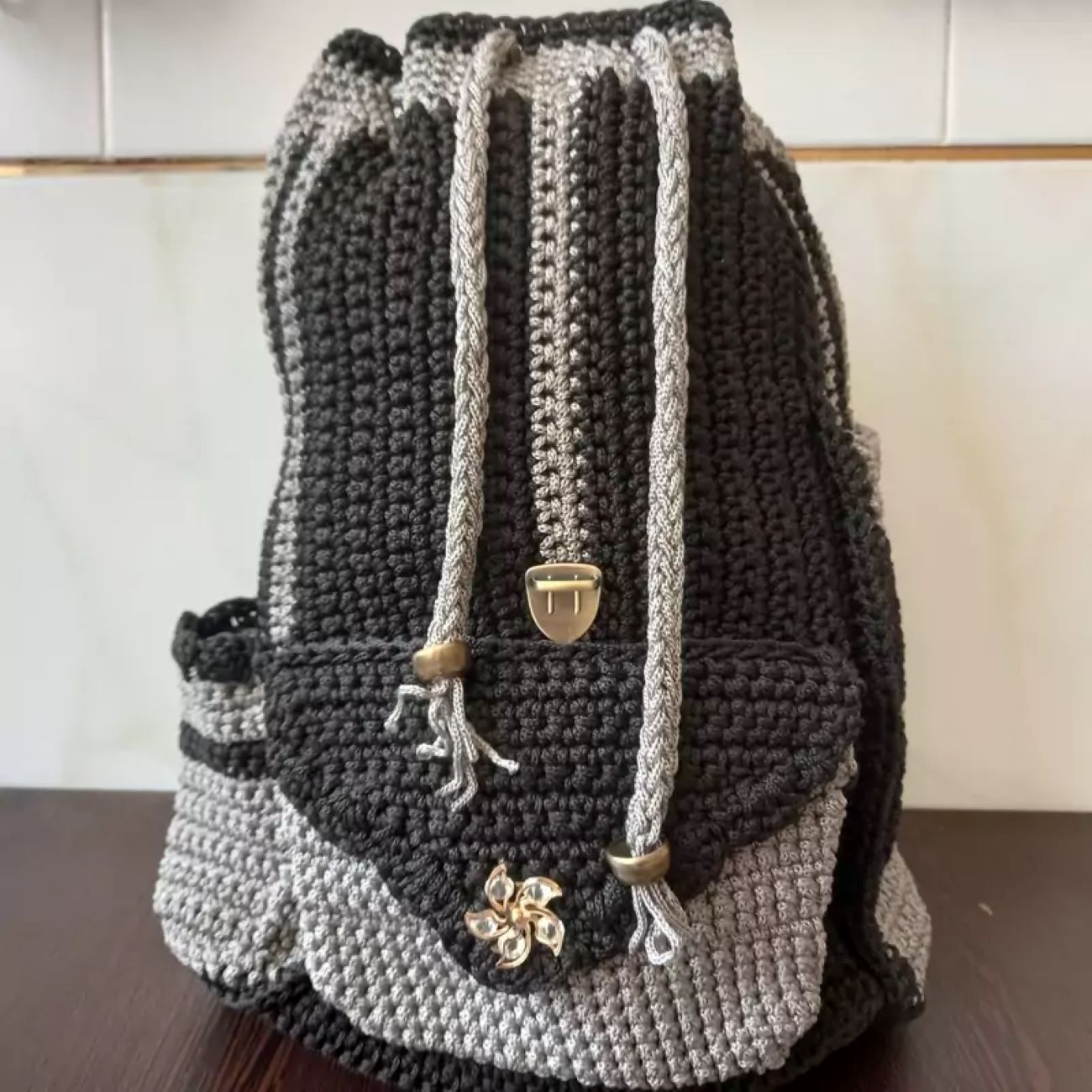 Price and Buy Handmade Crochet Casual Backpack – Stylish & Durable in Gray - Image 4