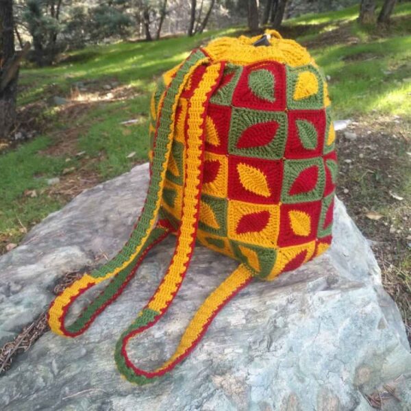 Price and Buy Handmade Crochet Casual Backpack with Leaf Design Model Autumn