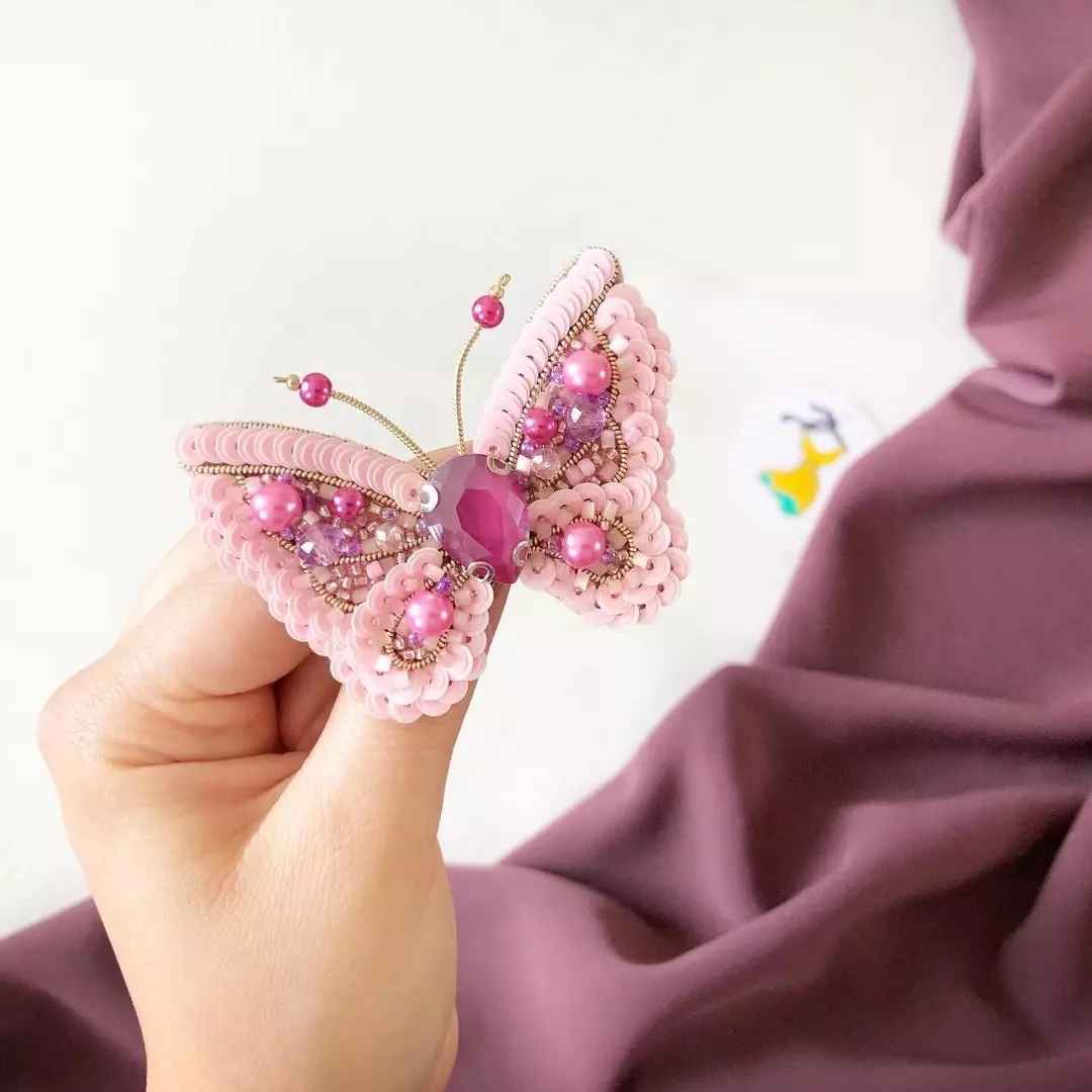Price and Buy Handmade Feminine Beaded Brooch Pin – Pink Butterfly Design