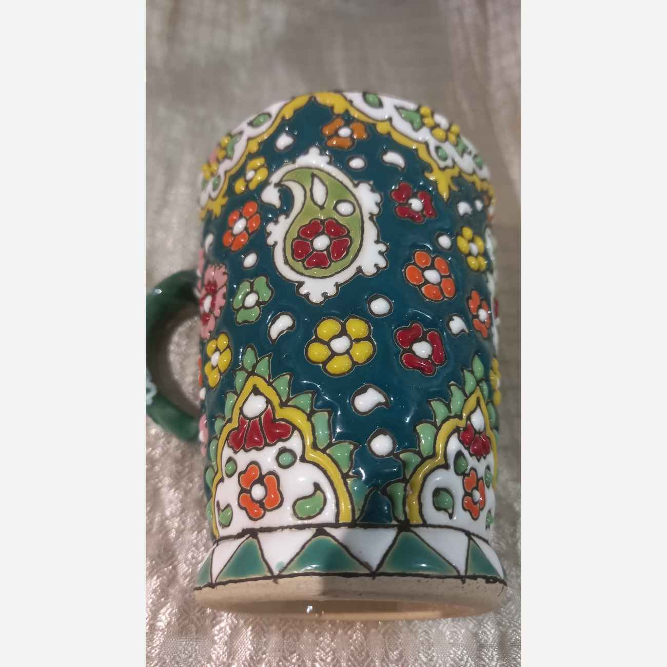 Price and Buy Handmade Minakari Mug – Artisan Pottery Coffee Cup, Suitable for Kitchenware in Green_69031ae5ad591.jpeg Price and Buy Handmade Minakari Mug – Artisan Pottery Coffee Cup, Suitable for Kitchenware in Green - Image 1