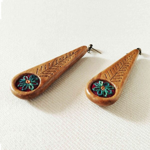 Price and Buy Handmade Women’s Wooden Earrings with Patteh Embroidery Design