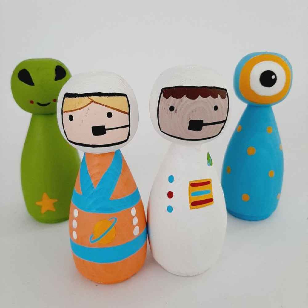 Price and Buy Handmade Wooden Peg Dolls – Astronauts | Space-Themed Wooden Toys - Image 3