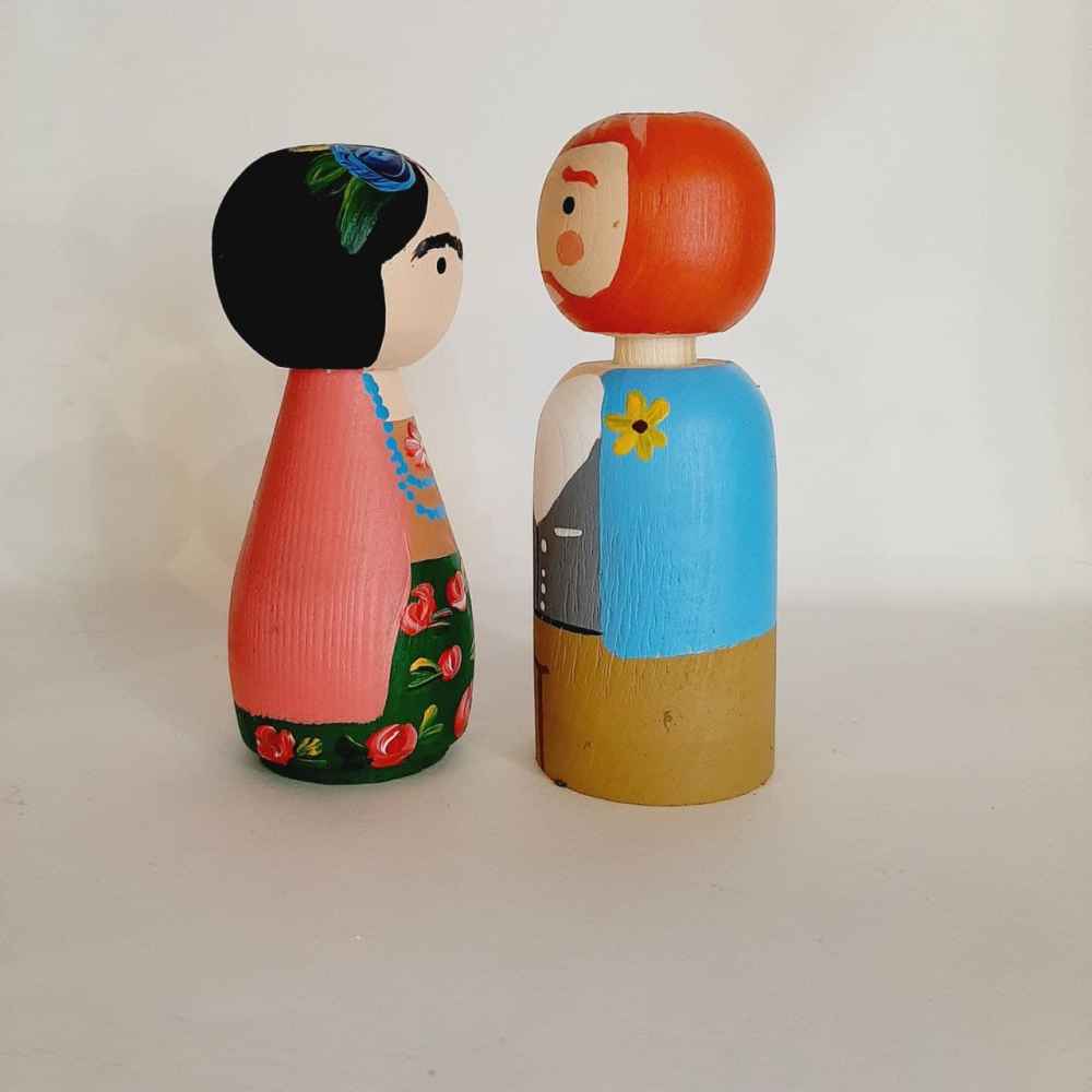 Price and Buy Handmade Wooden Peg Dolls – Frida Kahlo | Artistic Wooden Figurines - Image 3
