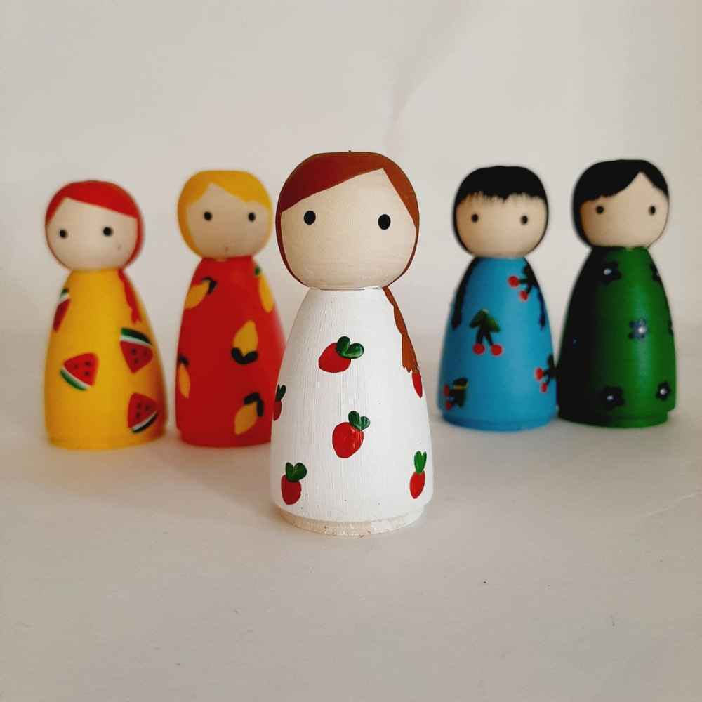 Price and Buy Handmade Wooden Peg Dolls – Fruity Family | Whimsical Wooden Figures - Image 3