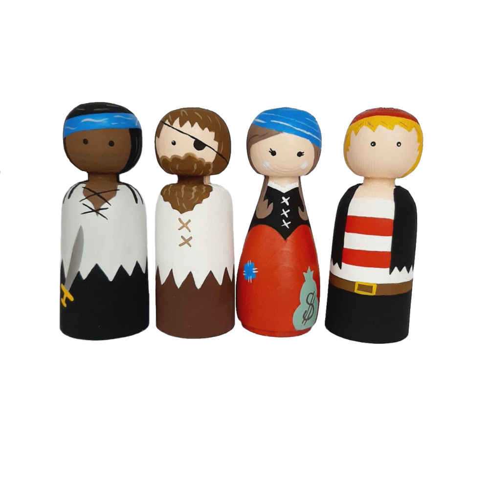 Price and Buy Handmade Wooden Peg Dolls – Pirates | Adventure-Themed Wooden Toys
