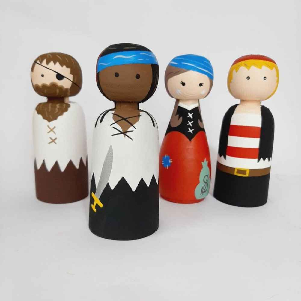 Price and Buy Handmade Wooden Peg Dolls – Pirates | Adventure-Themed Wooden Toys - Image 3