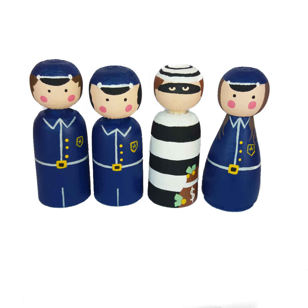Price and Buy Handmade Wooden Peg Dolls – Police & Thief | Adventure-Themed Wooden Toys