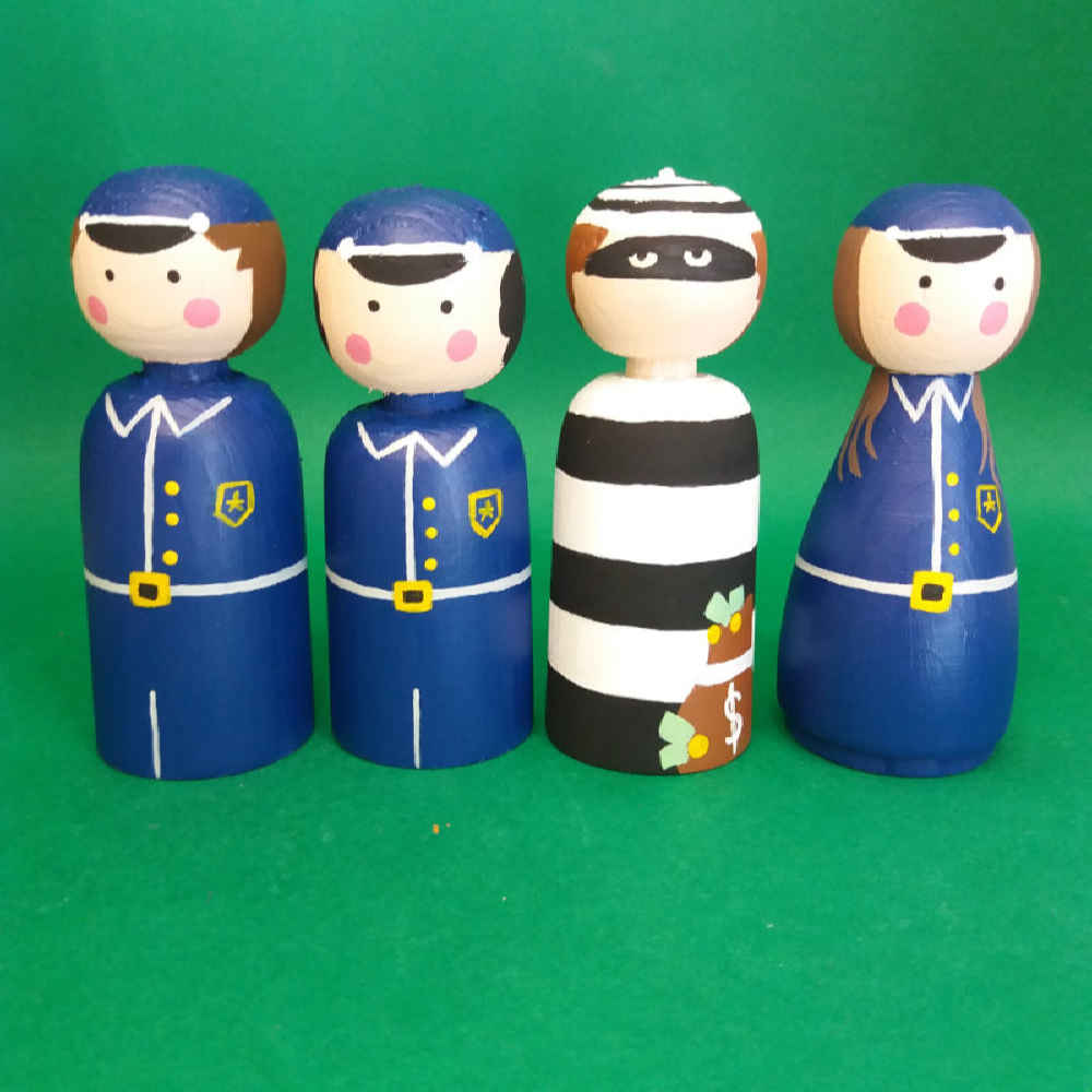 Price and Buy Handmade Wooden Peg Dolls – Police & Thief | Adventure-Themed Wooden Toys - Image 4